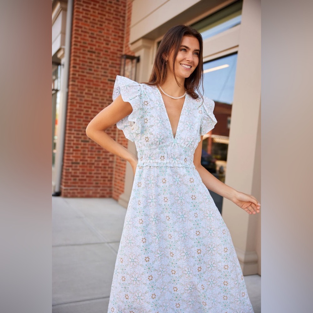 Sail to Sable Light Blue Floral Maxi Dress with Ruffle Shoulders - Picture 4 of 9